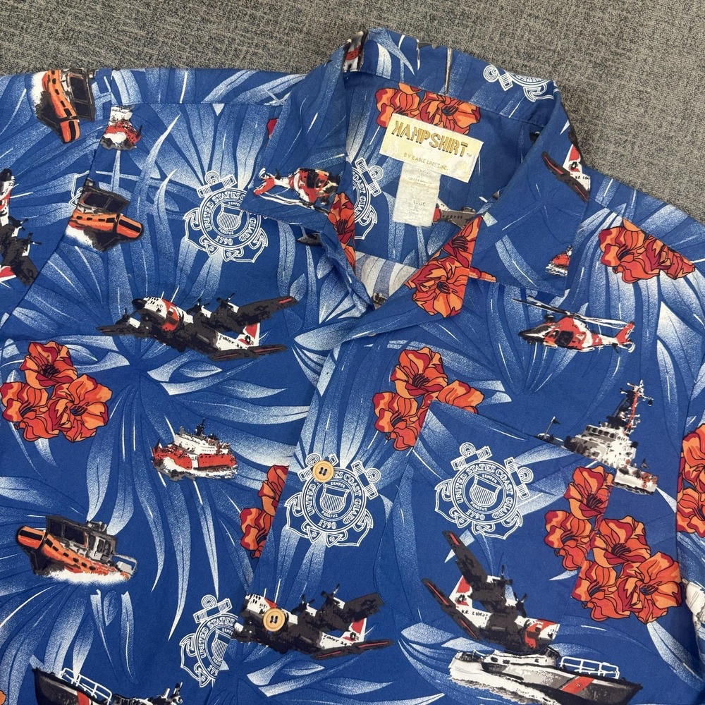 United‎ States Coast Guard Hawaiian Aloha Kamp Shirt Eagle Crest Mens XL